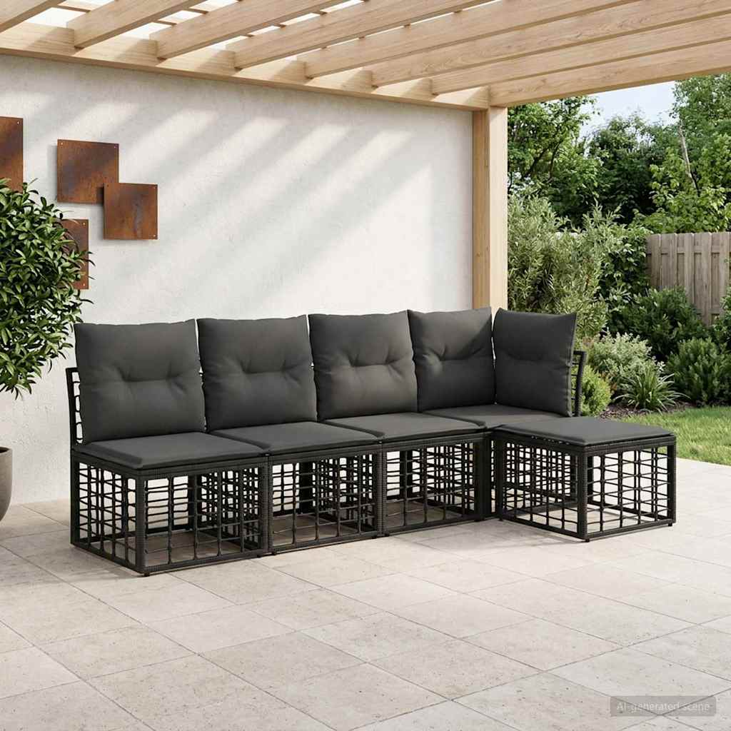 vidaXL Outdoor Sofa Set Black Polyester