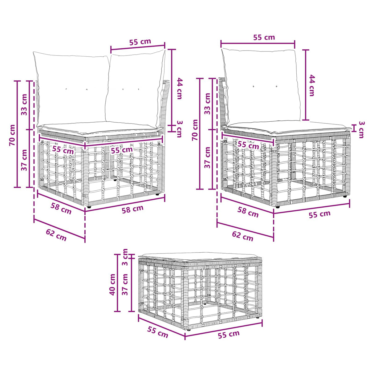 vidaXL Buiten bank set Zwart Polyester