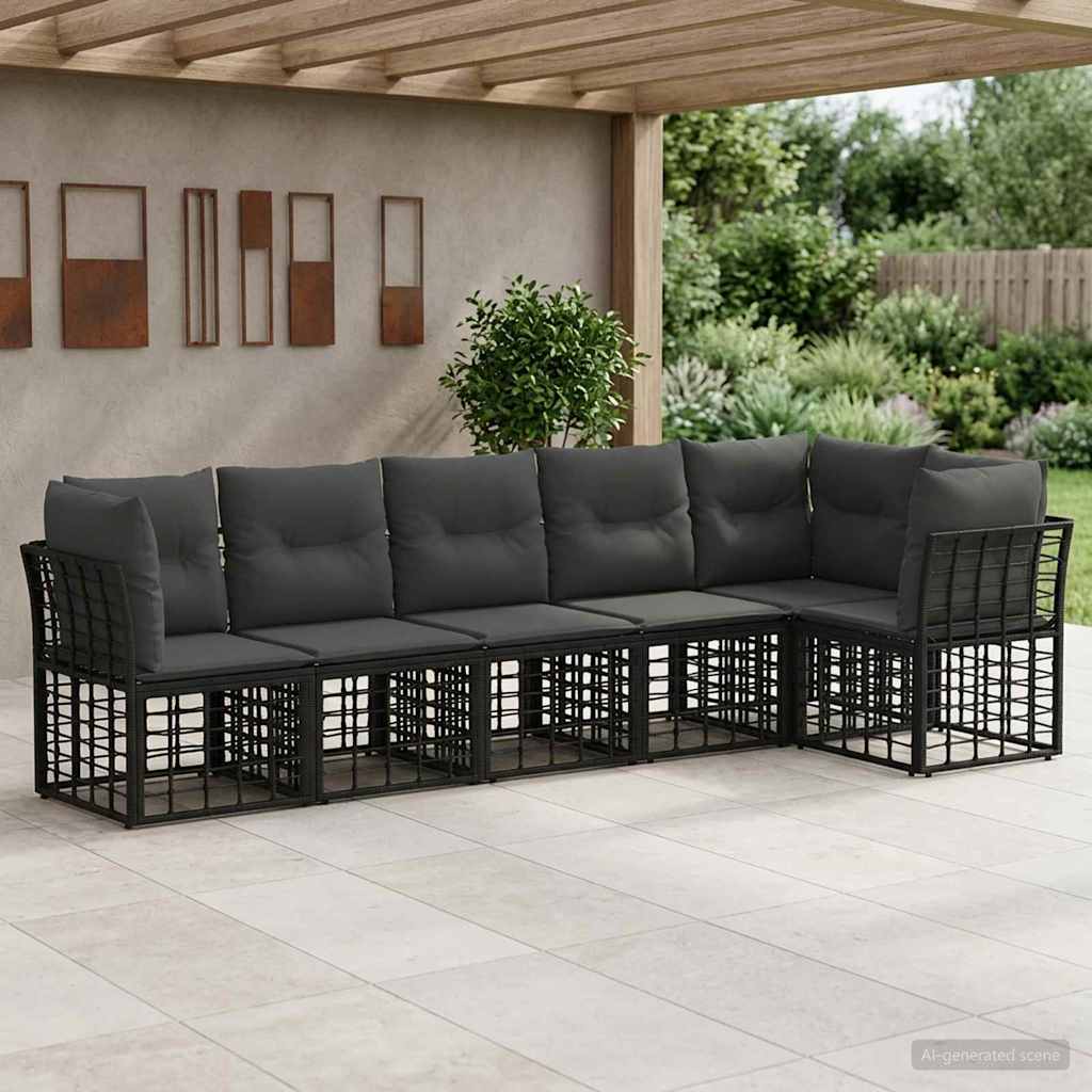 vidaXL Tuinbank Set 6 pcs Zwart poly rattan