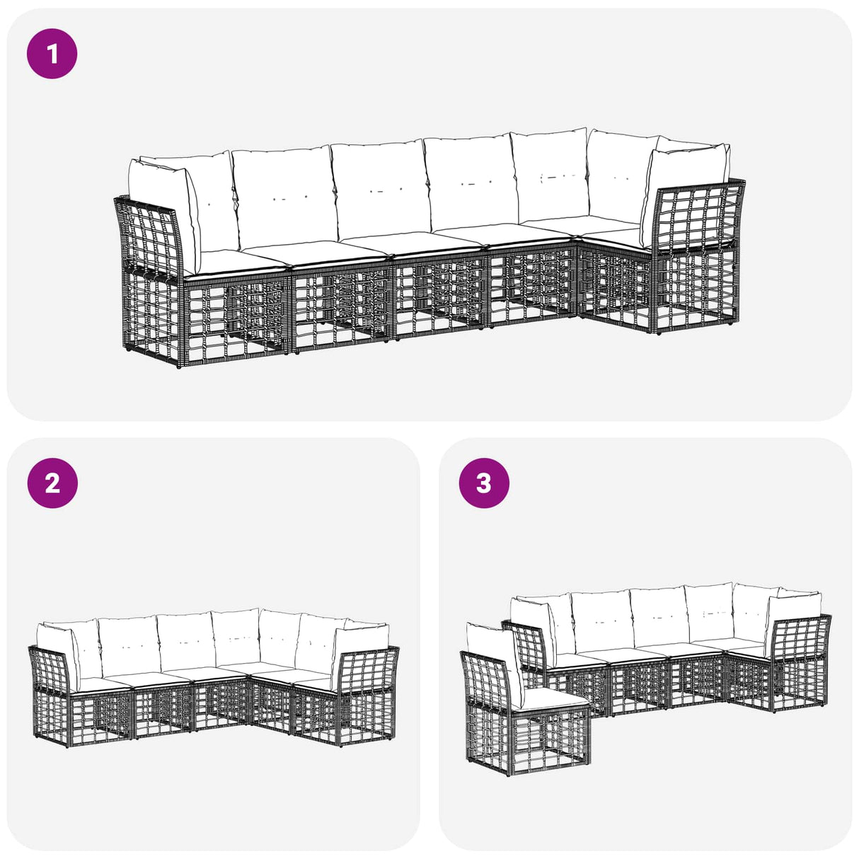 vidaXL Tuinbank Set 6 pcs Zwart poly rattan