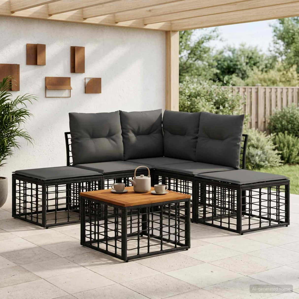 vidaXL Buiten bank set Zwart Polyester