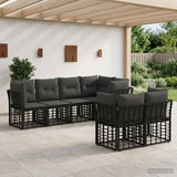 vidaXL Buiten bank set met kussen 7 pcs Zwart Polyester