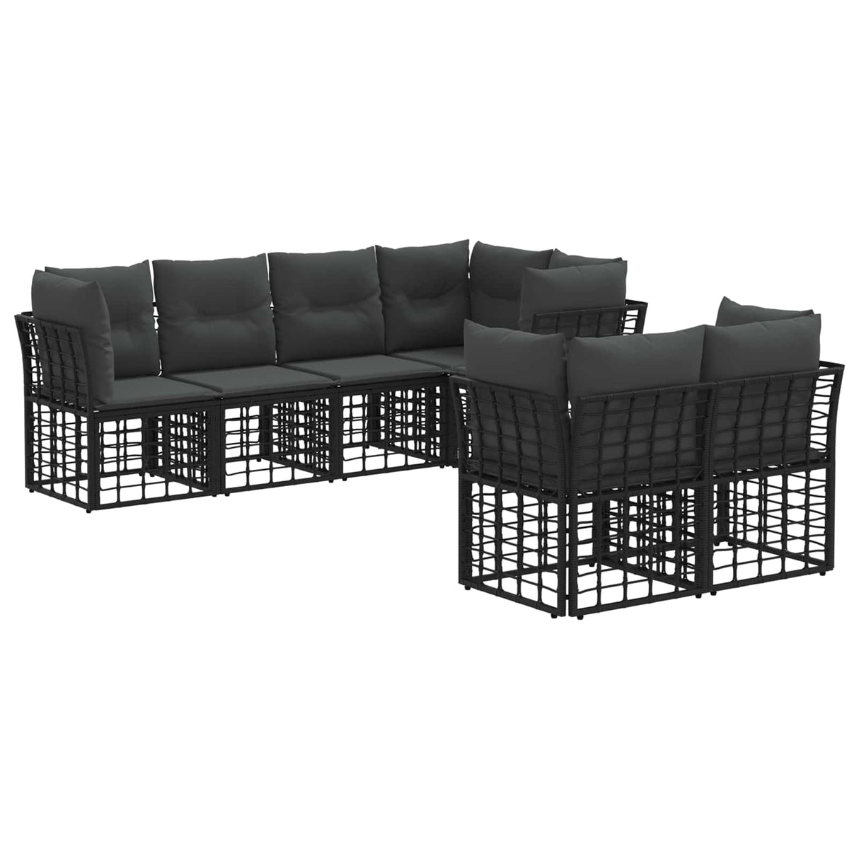 vidaXL Buiten bank set met kussen 7 pcs Zwart Polyester