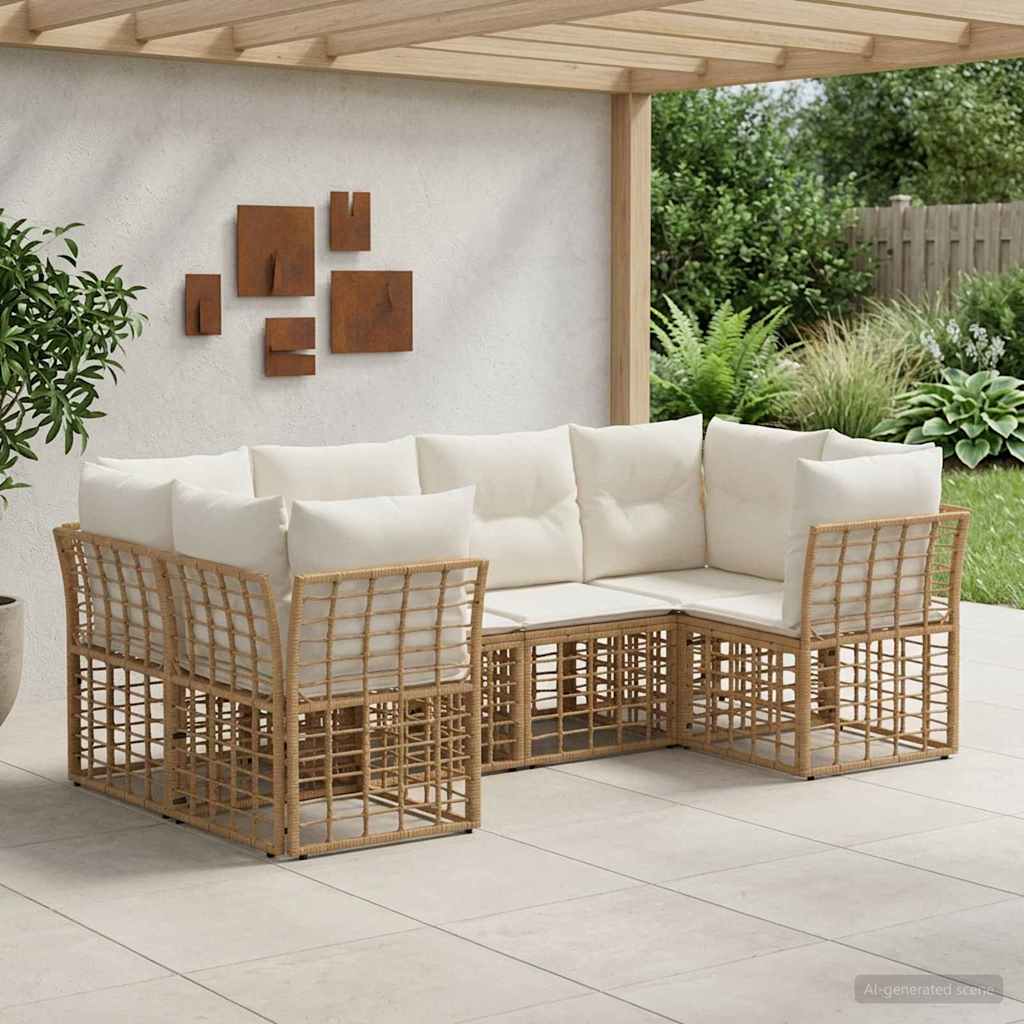 vidaXL Buiten bank set met kussen 6 pcs Zwart Polyester