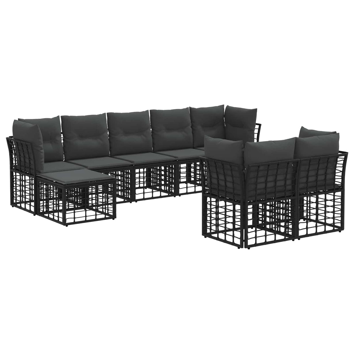 vidaXL Outdoor Sofa Set Black and Dark Grey Polyester
