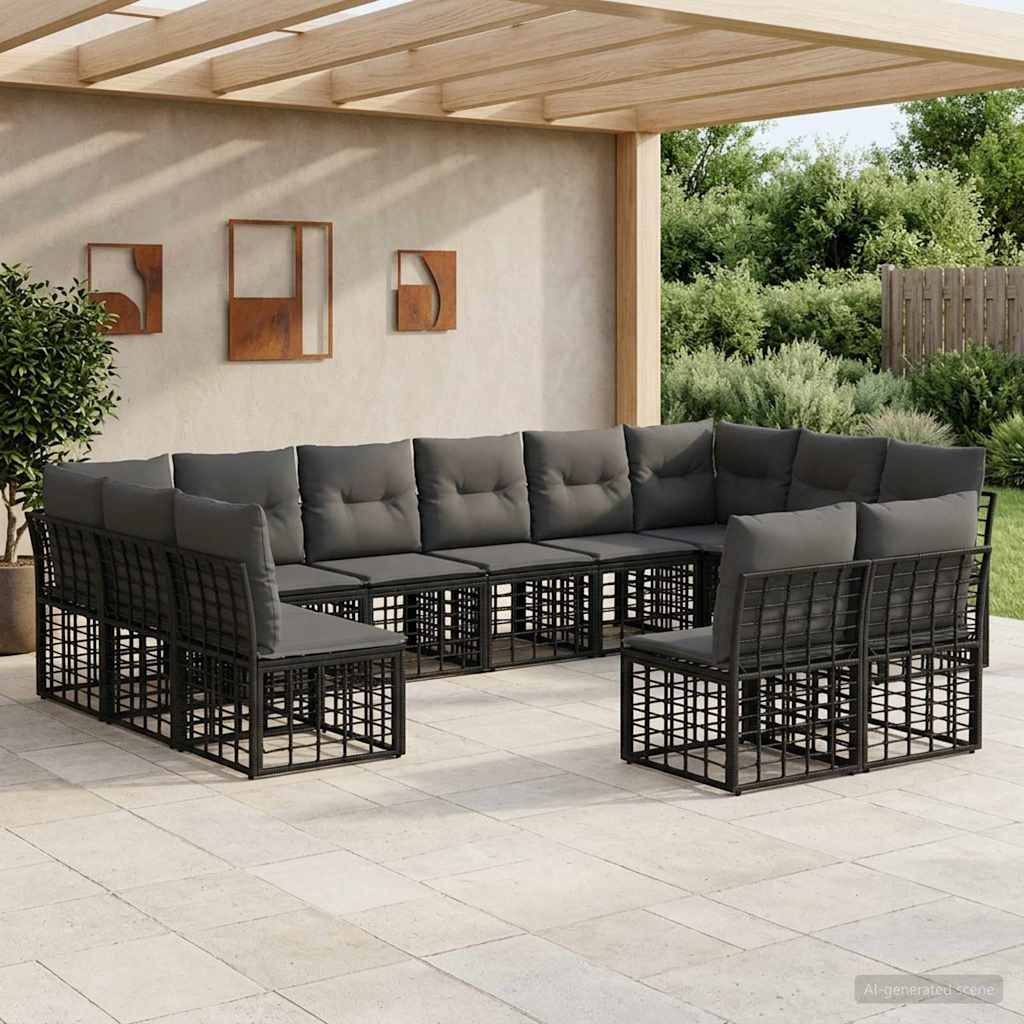 vidaXL Outdoor Sofa Set Black and Dark Grey Polyester
