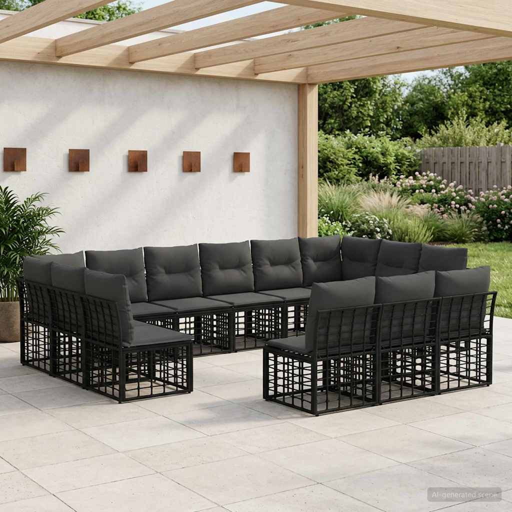 vidaXL Buiten bank set Zwart en Donker Grijs Polyester