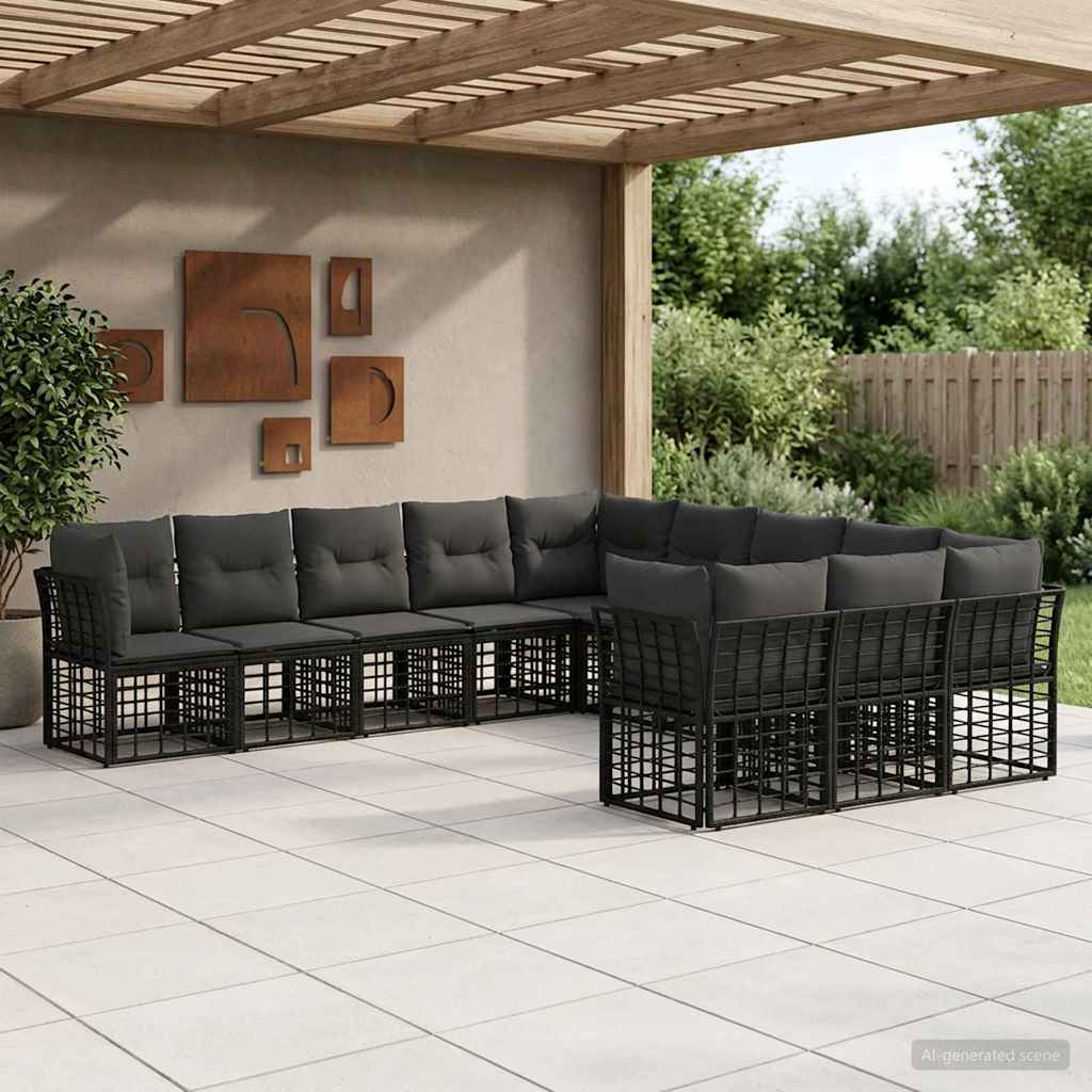 vidaXL Outdoor Sofa Set Black and Dark Grey Polyester