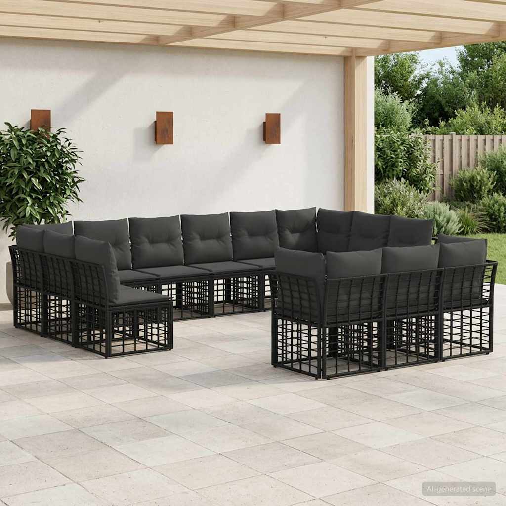 vidaXL Buiten bank set Zwart en Donker Grijs Polyester