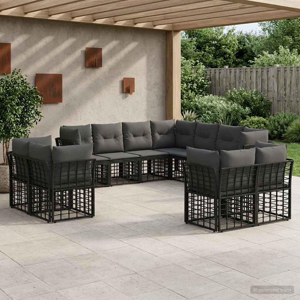vidaXL Outdoor Sofa Set Black and Dark Grey Polyester