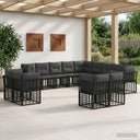vidaXL Outdoor Sofa Set Black and Dark Grey Polyester