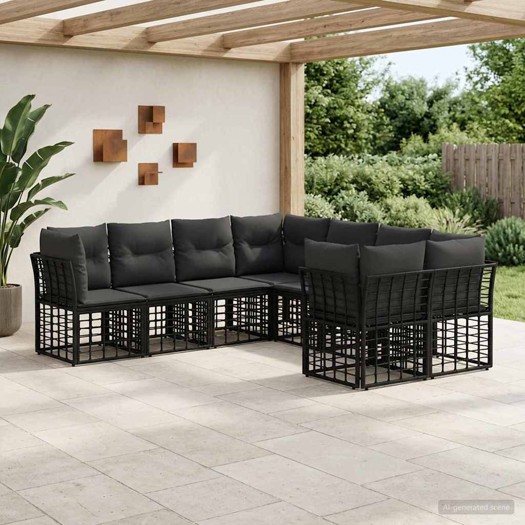 vidaXL Outdoor Lounge Set 8 pcs Black and Dark Grey Polyester
