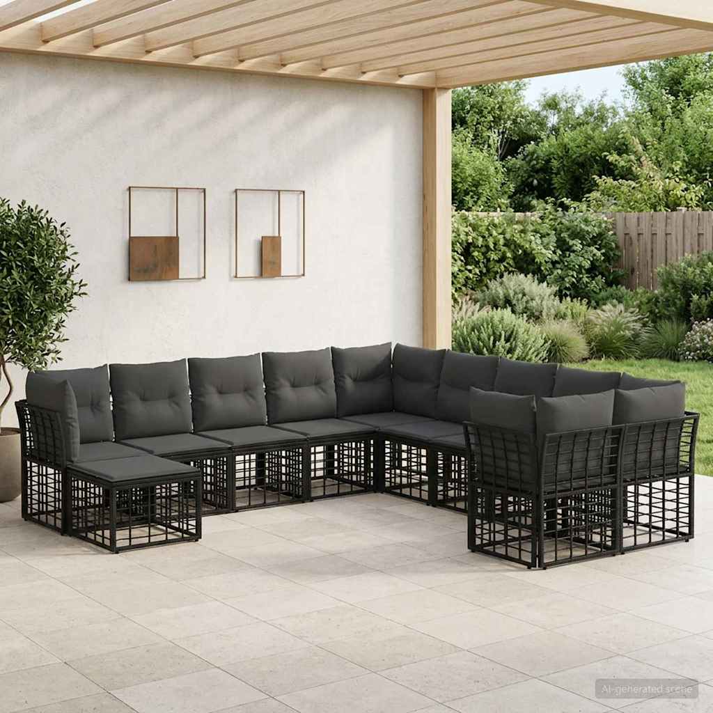 vidaXL Outdoor Sofa Set 11 pcs Black and Dark Grey Polyester