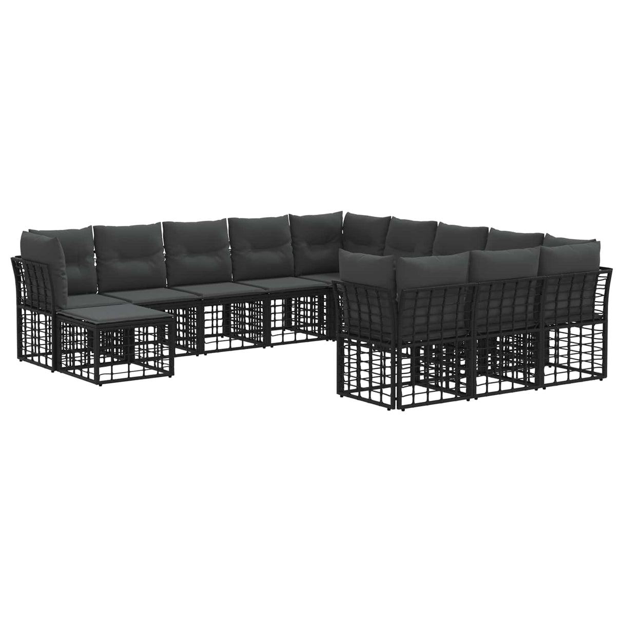 vidaXL Outdoor Sofa Set 12 pcs Black and Dark Grey Polyester