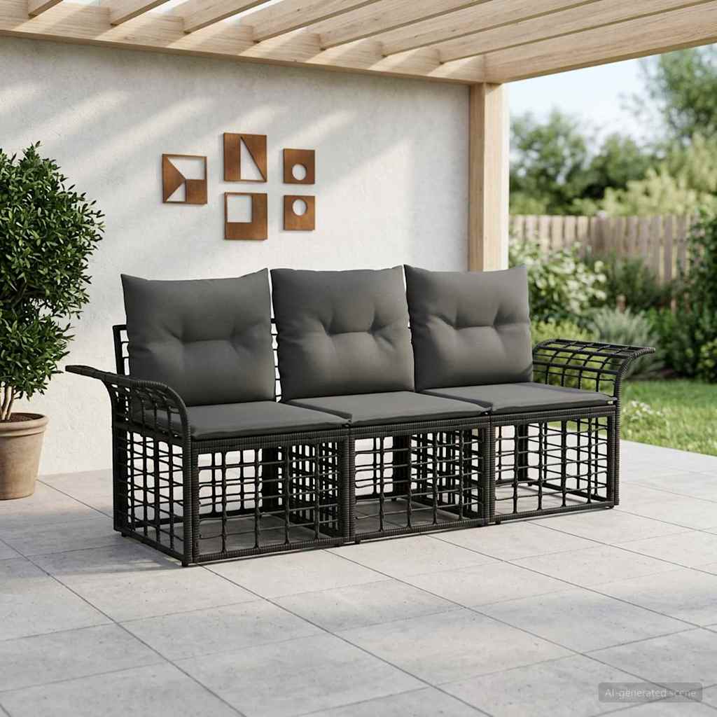 vidaXL Outdoor Sofa Set 3 pcs Black and Dark Grey Polyester