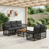 vidaXL Buiten bank set 6 st Zwart en Donker Grijs poly rattan