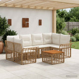 vidaXL Buiten bank set 7 st Zwart en Donker Grijs poly rattan