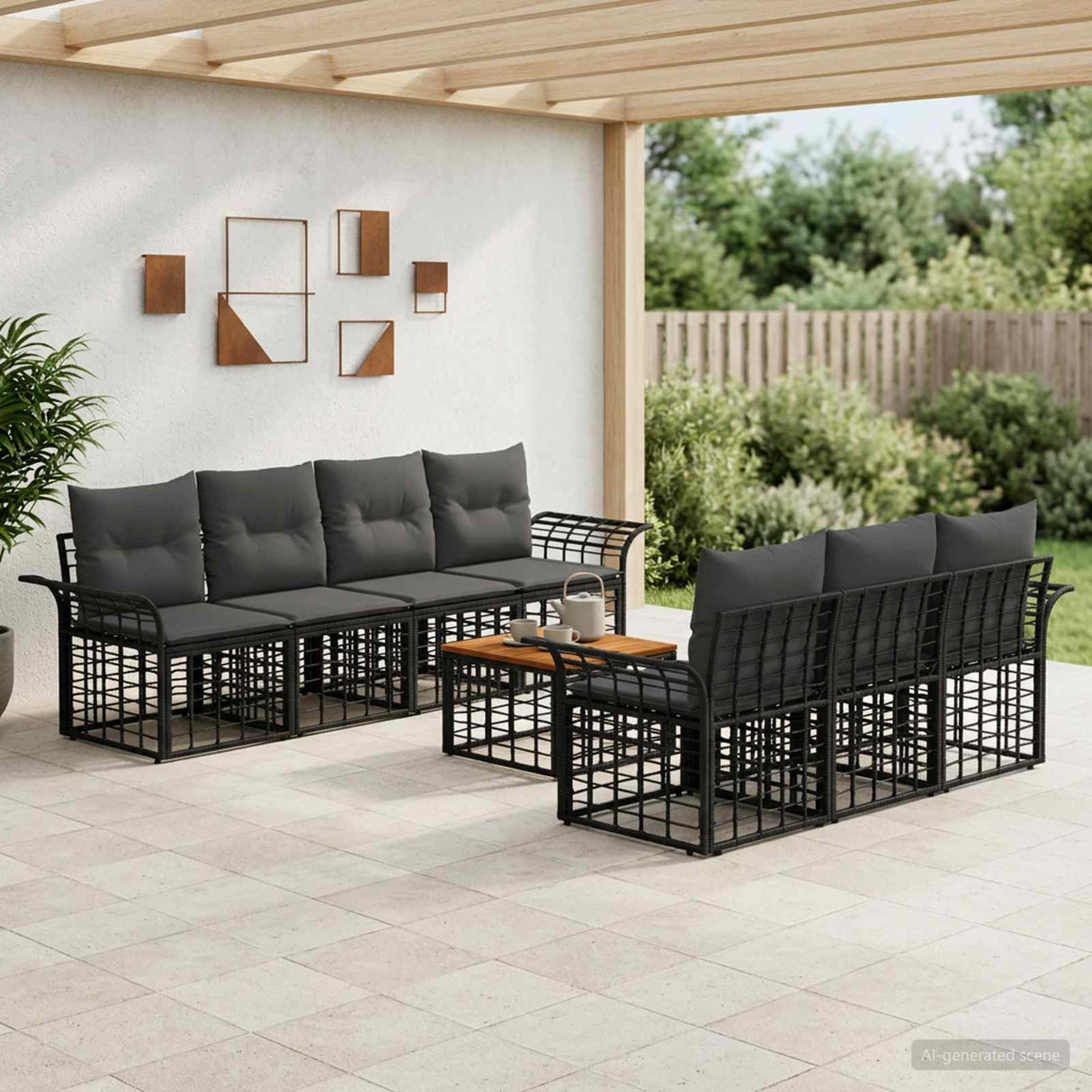 vidaXL Buiten bank set 8 st Zwart en Donker Grijs poly rattan
