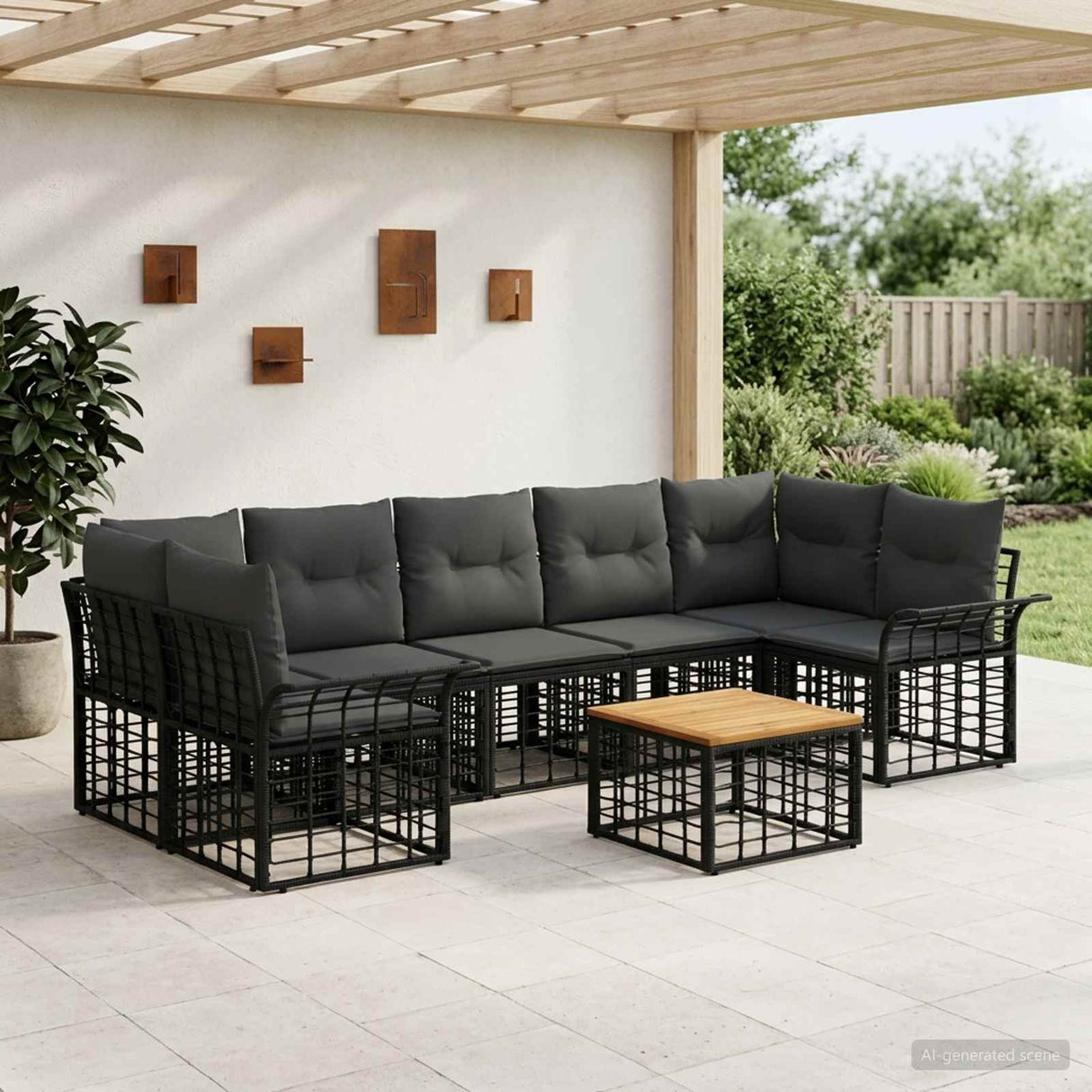 vidaXL Buiten bank set 8 st Zwart en Donker Grijs poly rattan