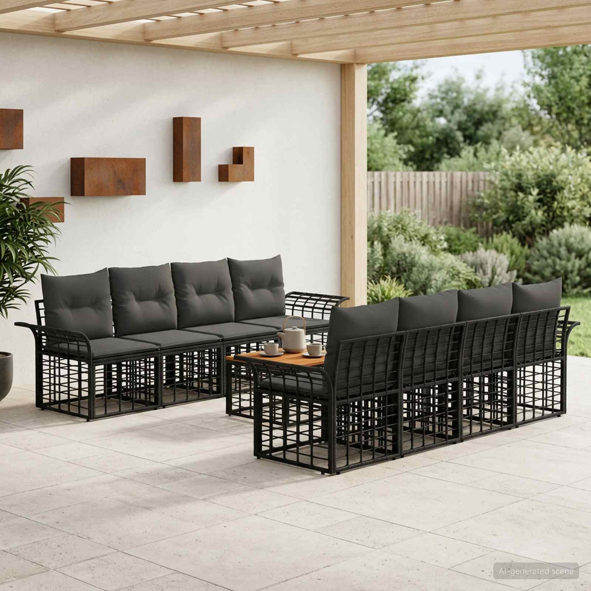 vidaXL Buiten bank set 9 st Zwart en Donker Grijs poly rattan