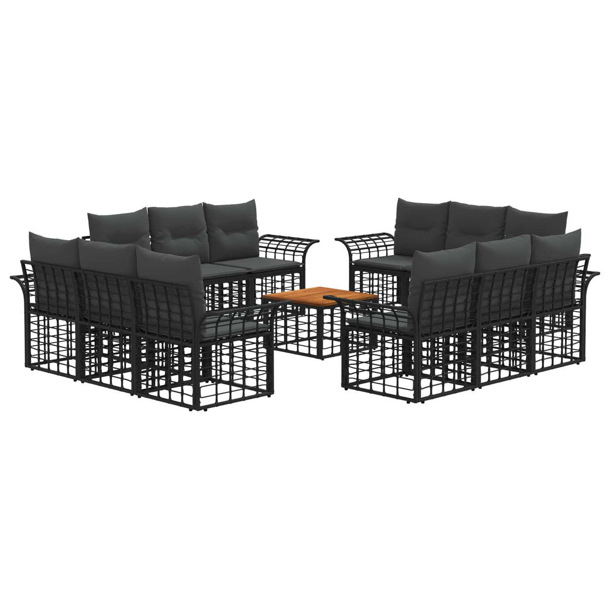vidaXL Buiten bank set 12 pcs Zwart en Donker Grijs Polyester