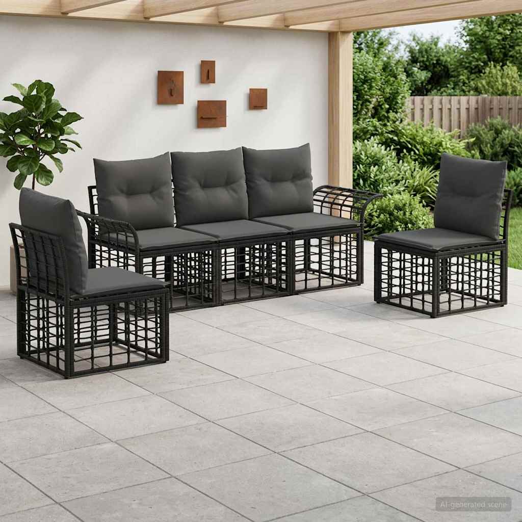 vidaXL Outdoor Sofa Set 5 pcs Black and Dark Grey Polyester