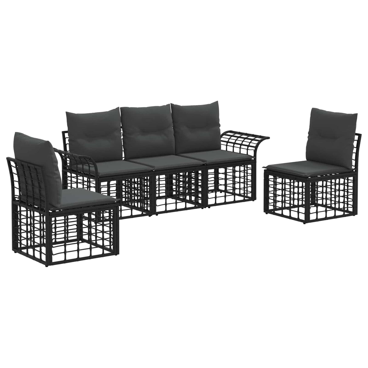 vidaXL Outdoor Sofa Set 5 pcs Black and Dark Grey Polyester