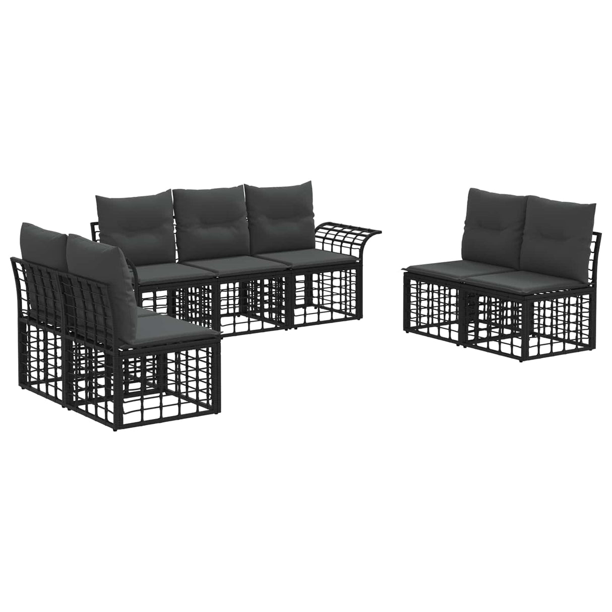 vidaXL Buiten bank set 7 pcs Zwart en Donker Grijs Polyester