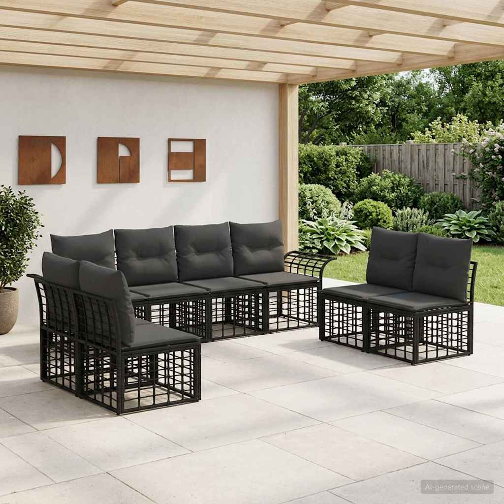 vidaXL Buiten bank set 8 pcs Zwart en Donker Grijs Polyester