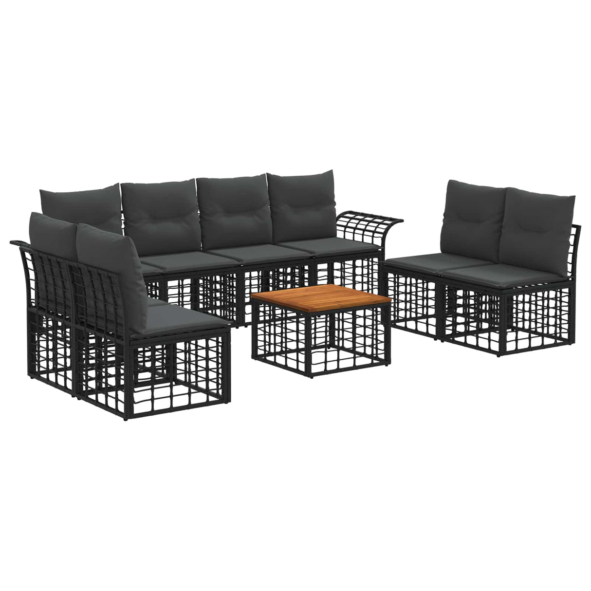 vidaXL Buiten bank set 8 pcs Zwart en Donker Grijs Polyester
