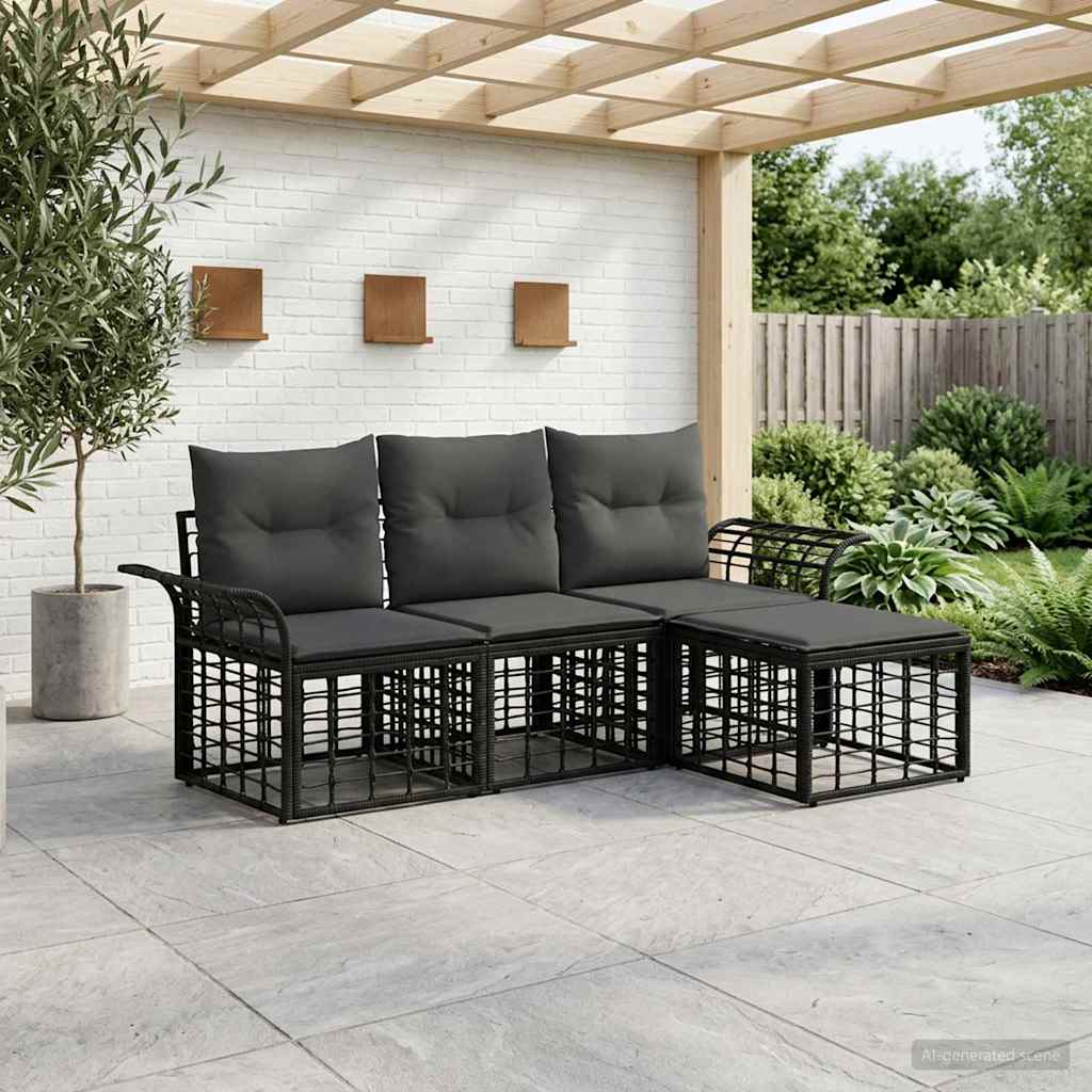 vidaXL Outdoor sofa set 4 pcs Black and Dark Grey Polyester