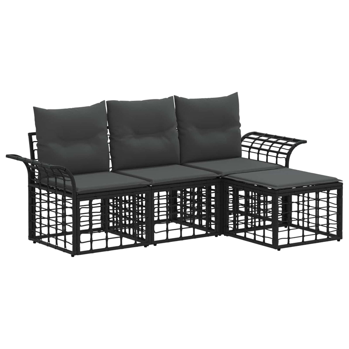 vidaXL Outdoor sofa set 4 pcs Black and Dark Grey Polyester