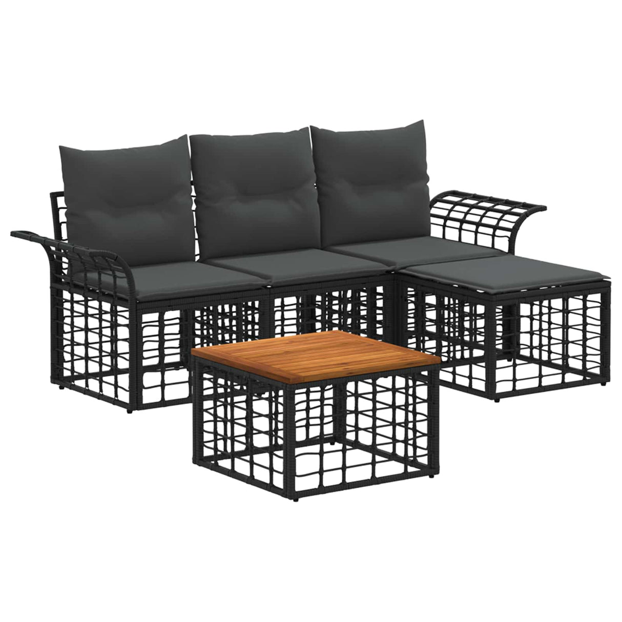vidaXL Outdoor sofa set 4 pcs Black and Dark Grey Polyester