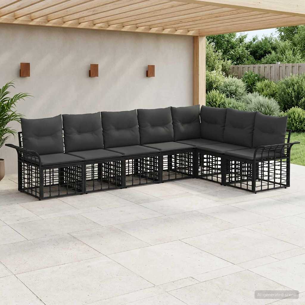 vidaXL Buiten bank set 7 pcs Zwart en Donker Grijs Polyester