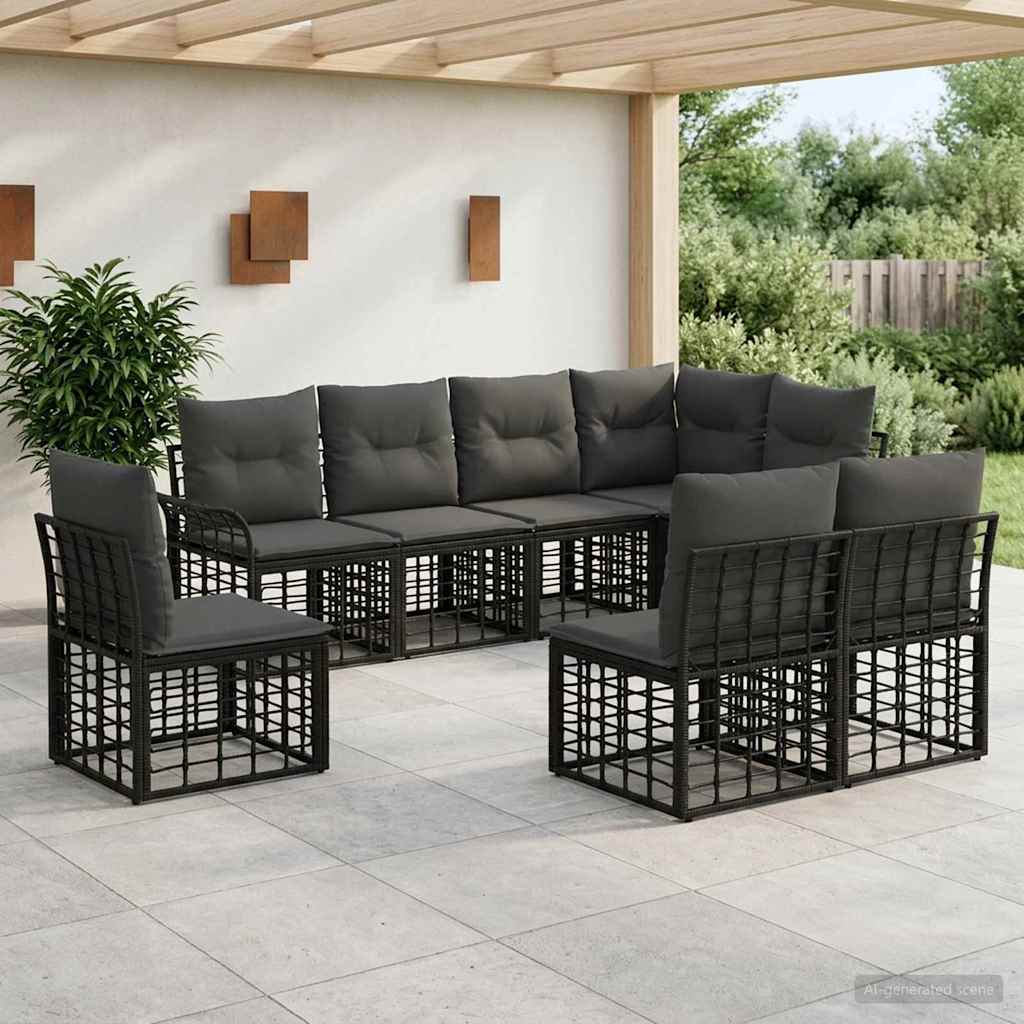 vidaXL Buiten bank set 8 pcs Zwart en Donker Grijs Polyester