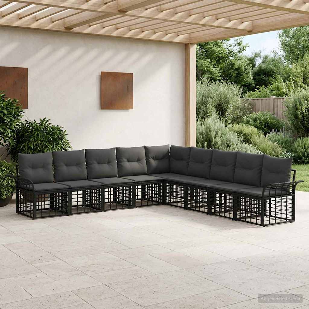 vidaXL Outdoor Sofa Set 9 pcs Black and Dark Grey Polyester