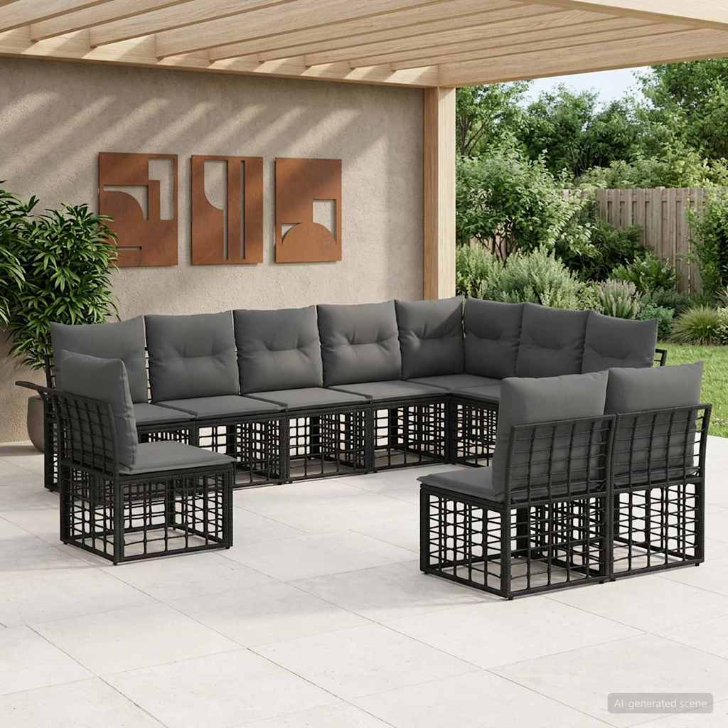 vidaXL Buiten bank set 10 pcs Zwart en Donker Grijs Polyester