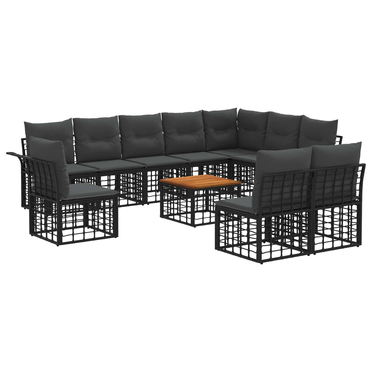 vidaXL Buiten bank set 10 pcs Zwart en Donker Grijs Polyester
