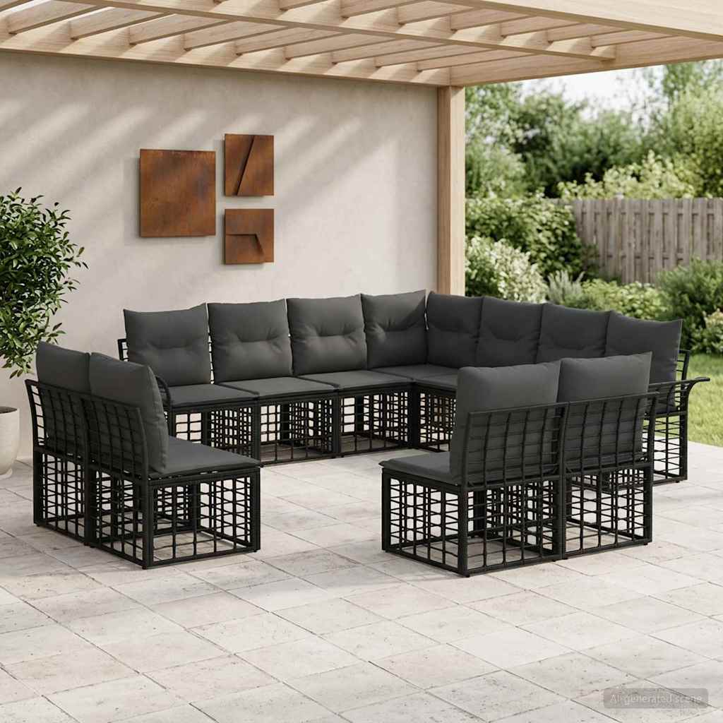 vidaXL Buiten bank set 11 pcs Zwart en Donker Grijs Polyester