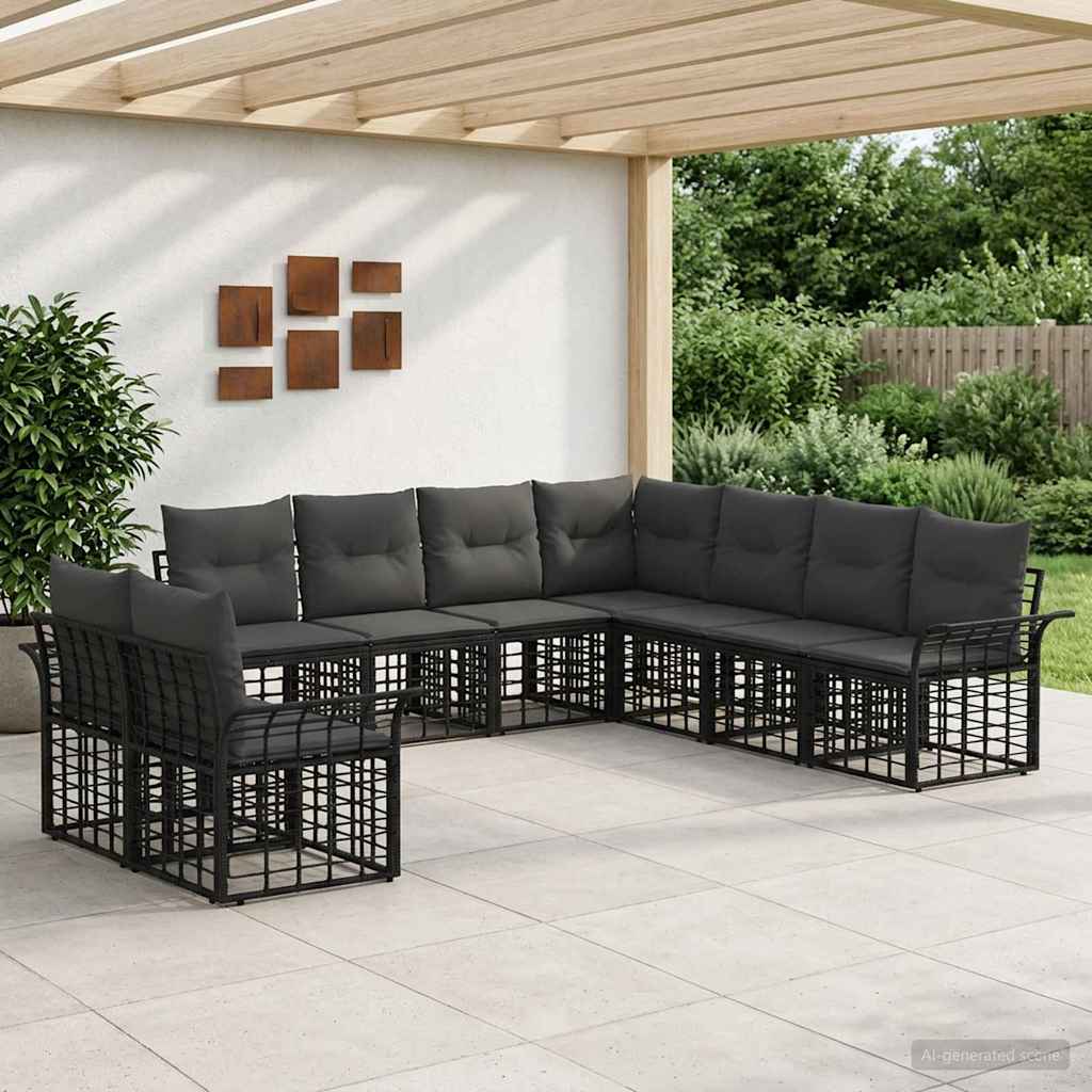 vidaXL Buiten bank set 9 pcs Zwart en Donker Grijs Polyester