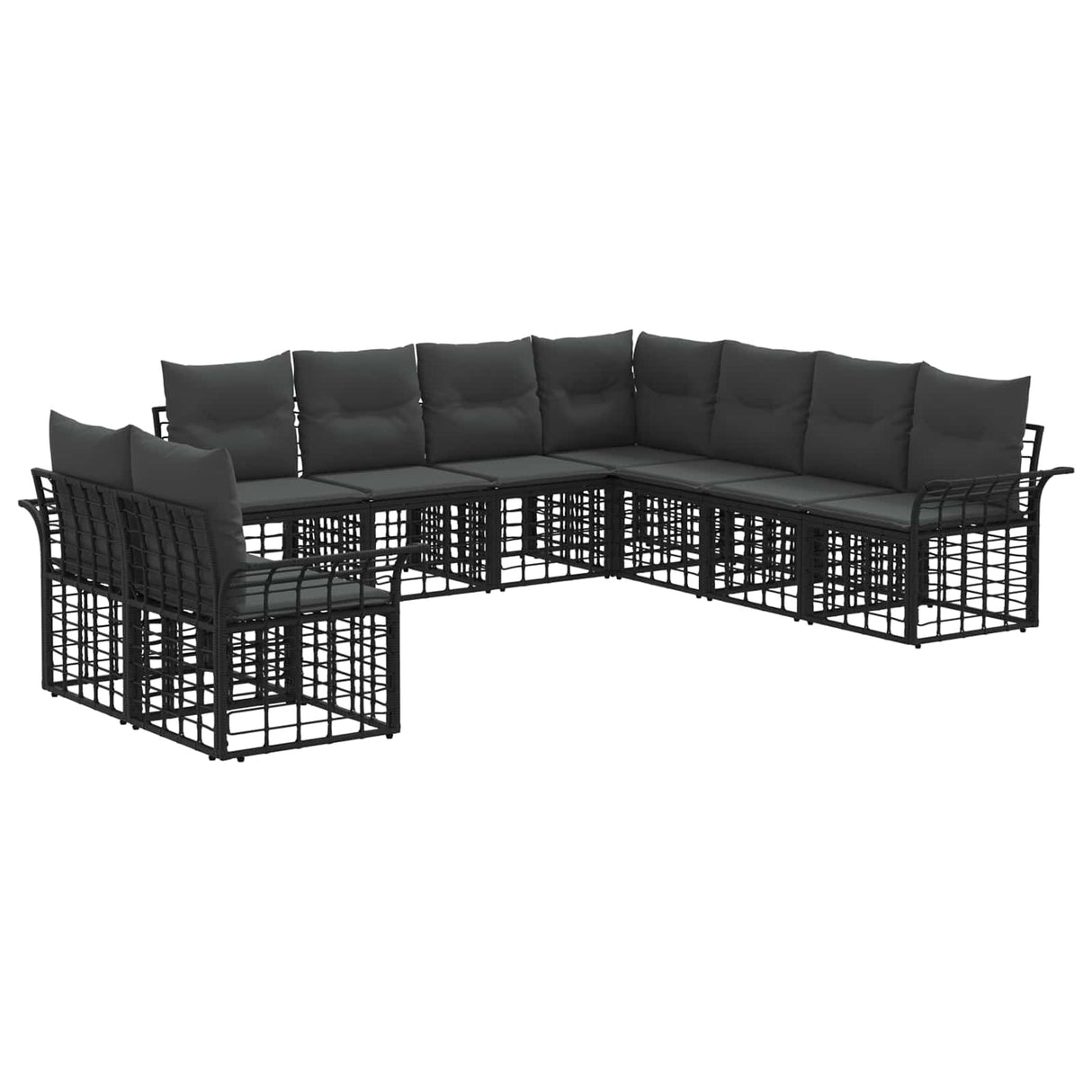 vidaXL Buiten bank set 9 pcs Zwart en Donker Grijs Polyester