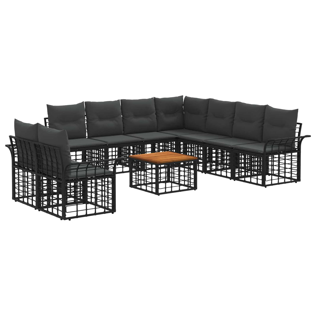 vidaXL Buiten bank set 9 pcs Zwart en Donker Grijs Polyester