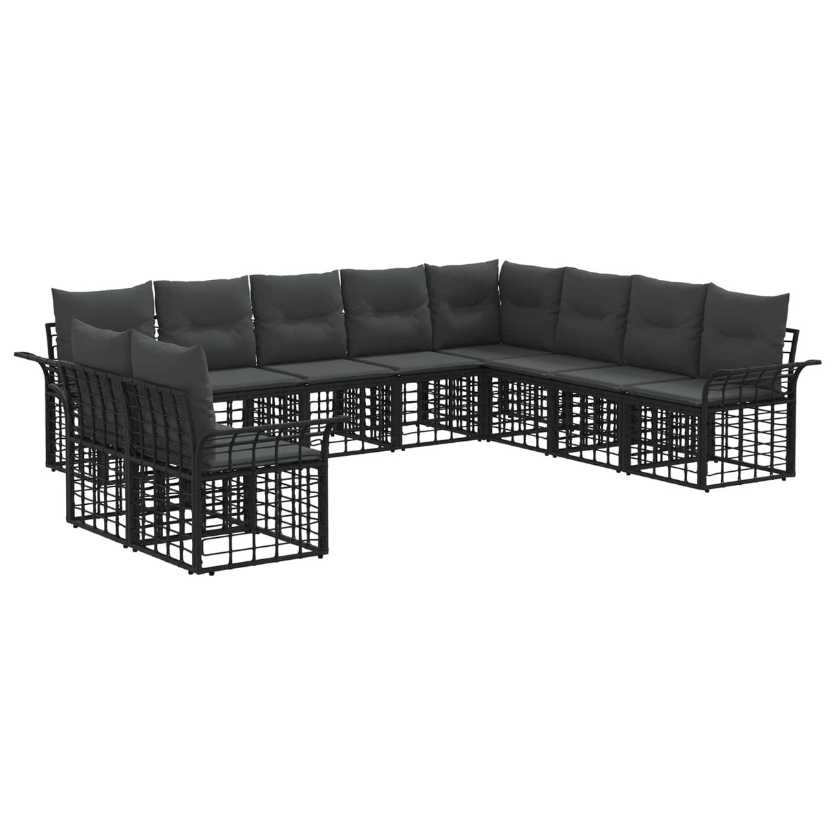 vidaXL Buiten bank set 10 pcs Zwart en Donker Grijs Polyester