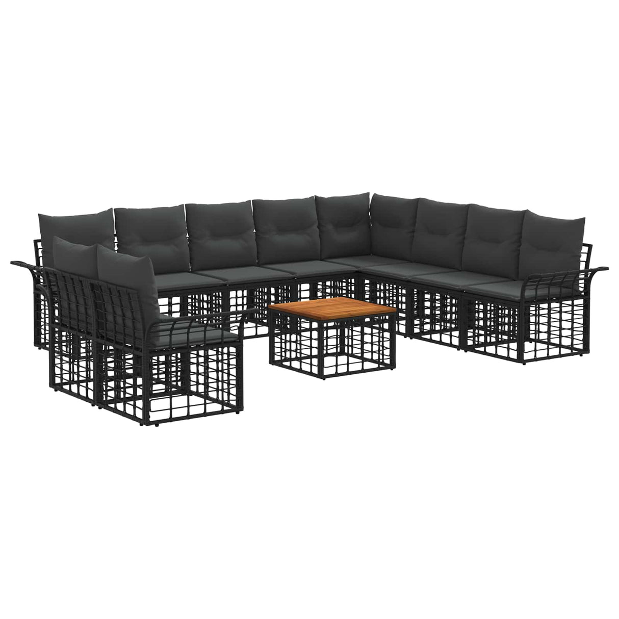 vidaXL Buiten bank set 10 pcs Zwart en Donker Grijs Polyester