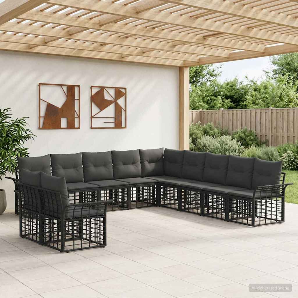 vidaXL Outdoor Sofa Set 11 pcs Black and Dark Gray Polyester