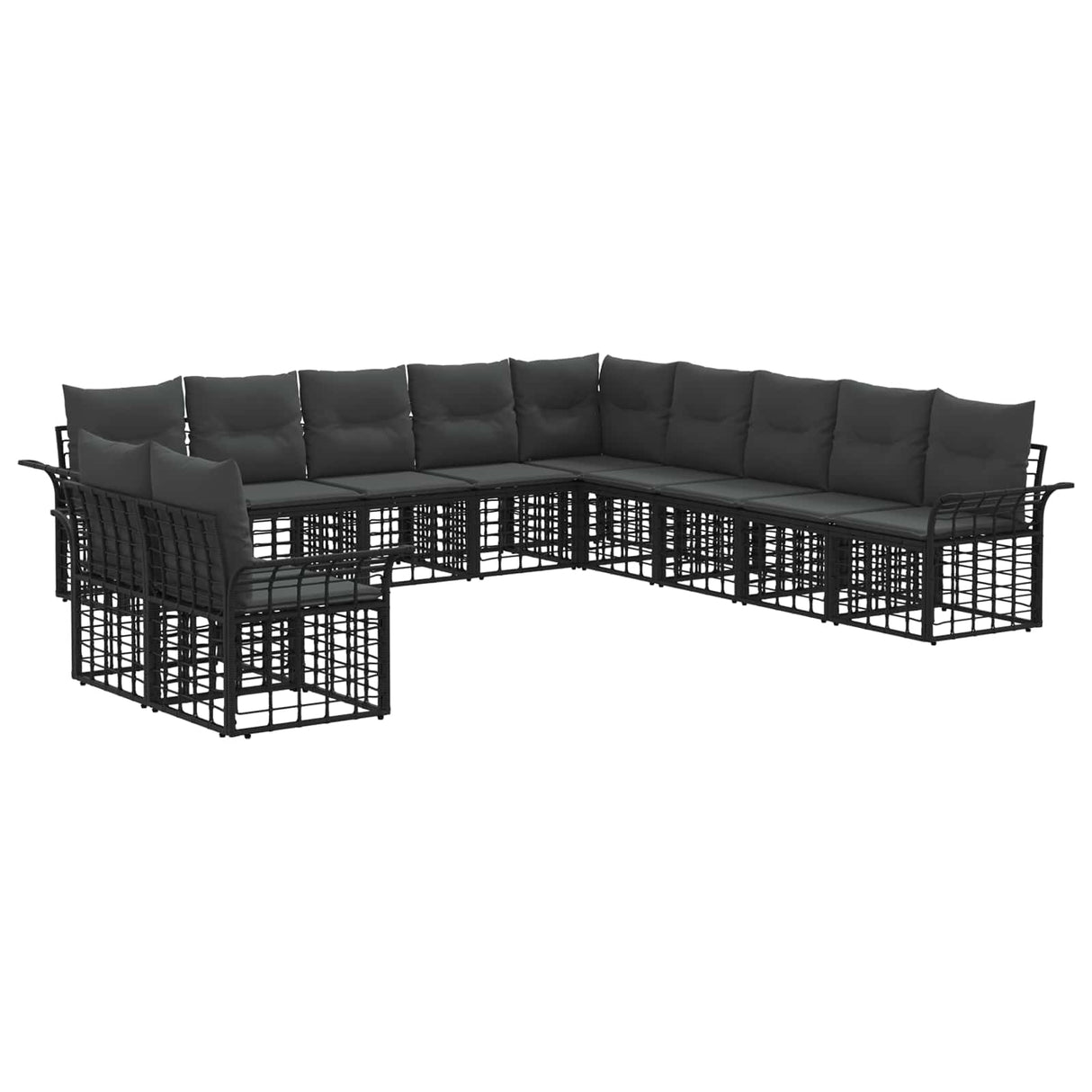 vidaXL Outdoor Sofa Set 11 pcs Black and Dark Gray Polyester