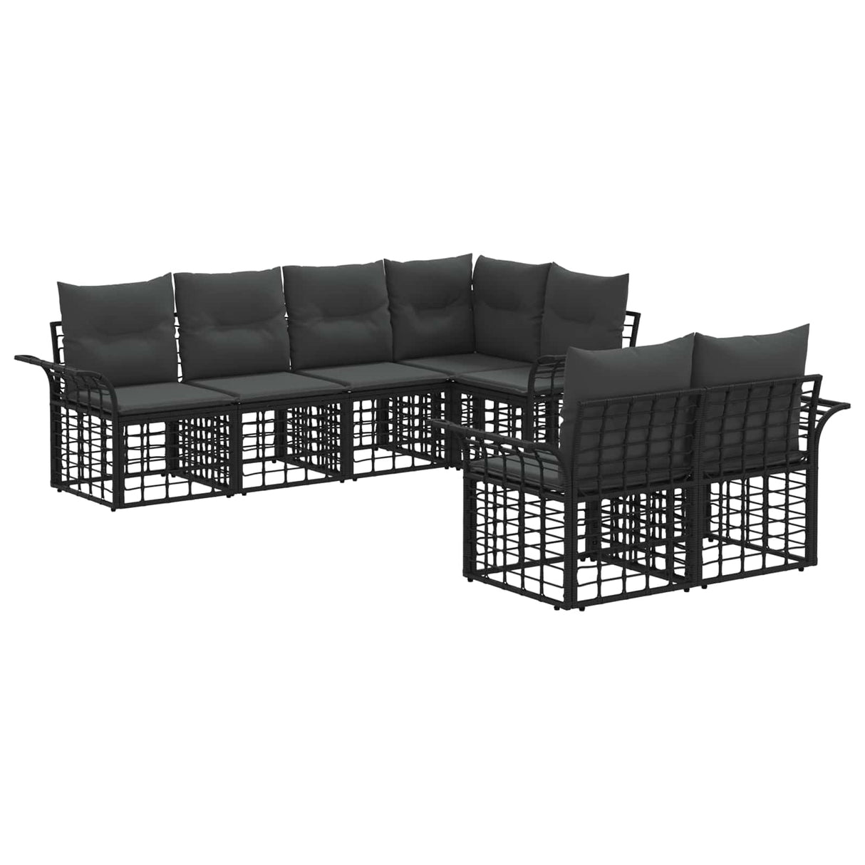 vidaXL Buiten bank set 7 pcs Zwart en Donker Grijs Polyester