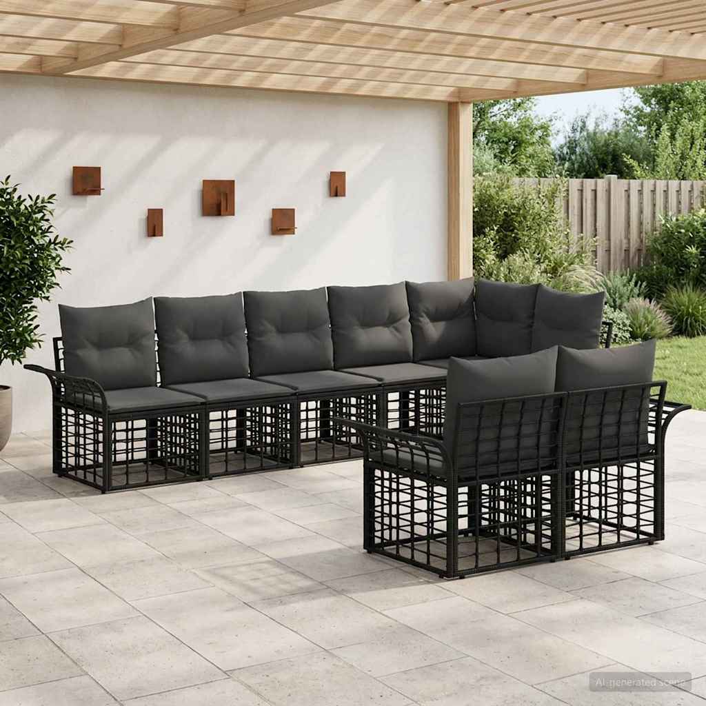 vidaXL Buiten bank set 8 pcs Zwart en Donker Grijs poly rattan