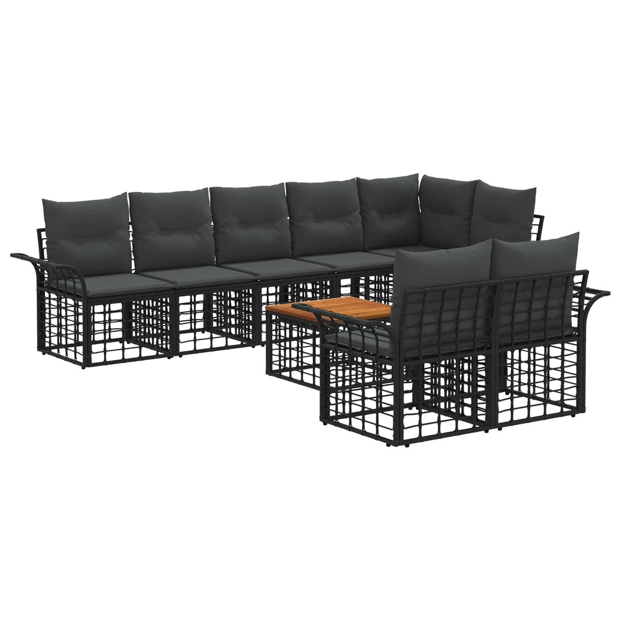 vidaXL Buiten bank set 8 pcs Zwart en Donker Grijs poly rattan
