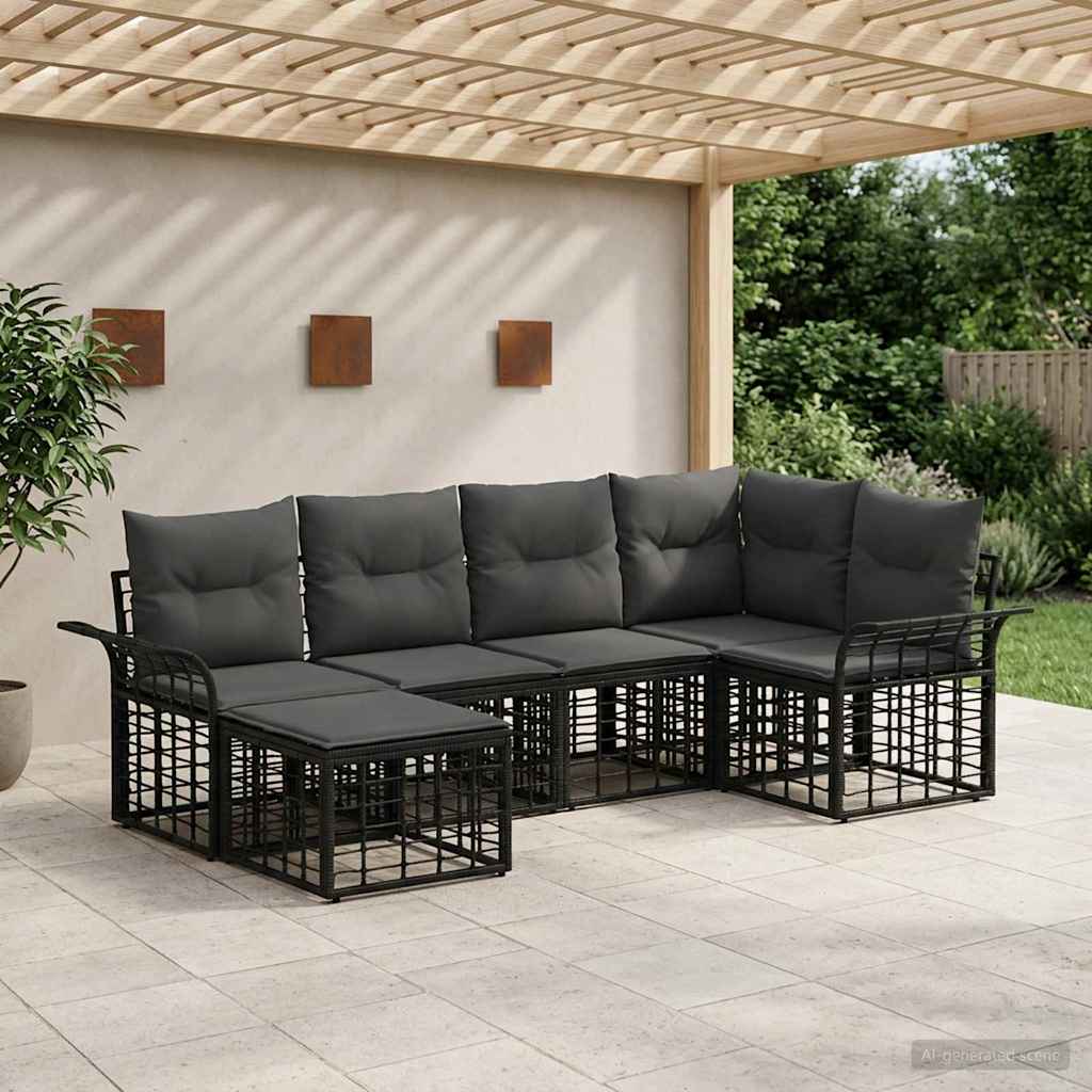 vidaXL Outdoor Sofa Set 6 pcs Black and Dark Grey Polyester